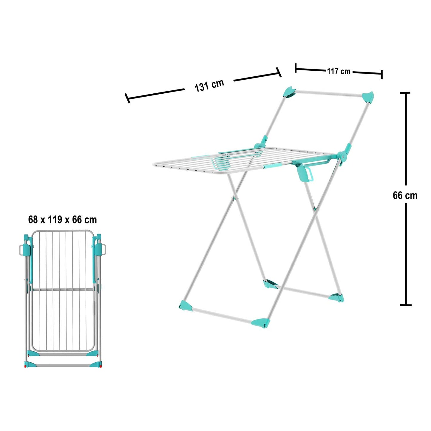 Tendedero Plegable, Tendedero para Interior, Resistente y Plegable y con Barra para Ropa, con Ruedas, Colombo Olympo, 3
