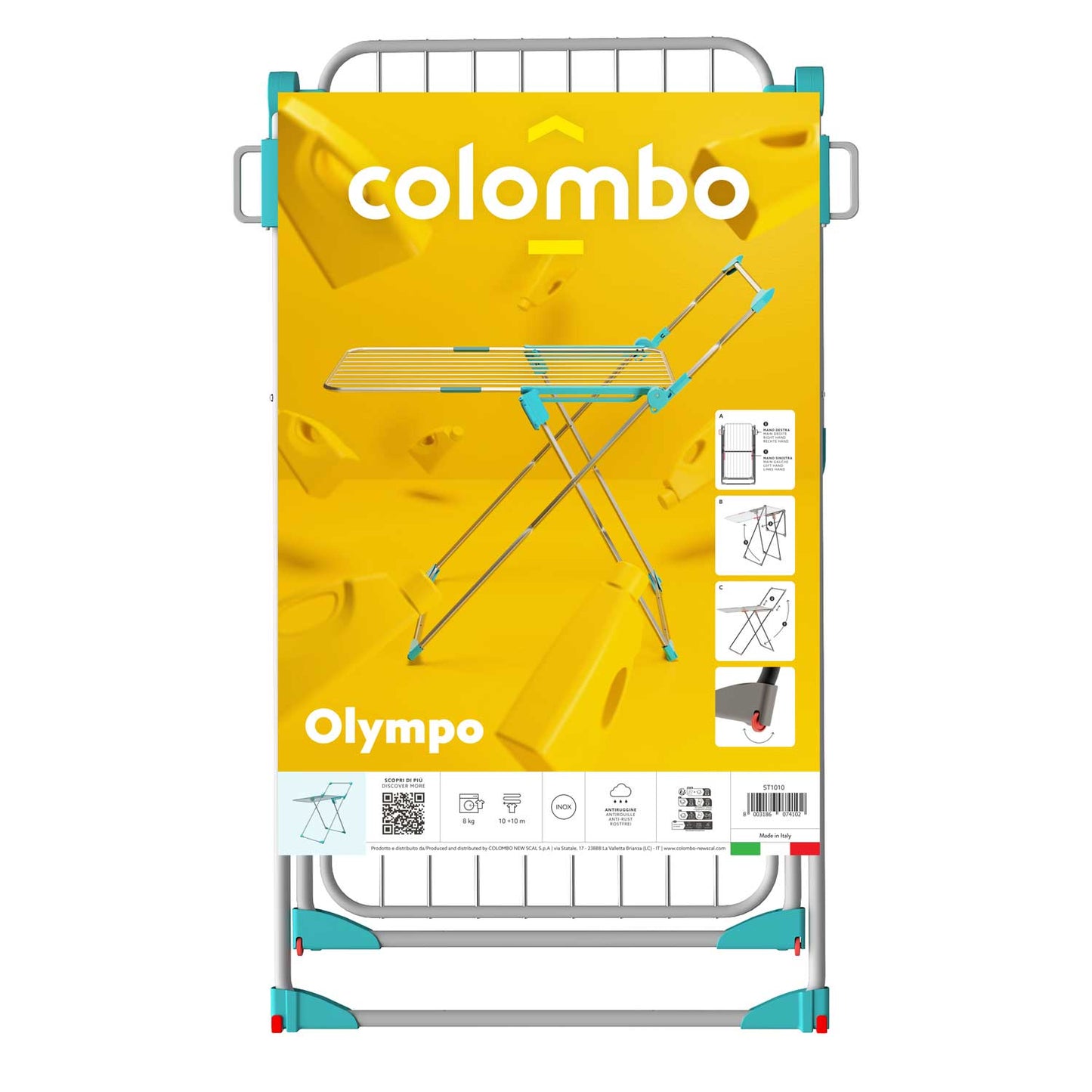 Tendedero Plegable, Tendedero para Interior, Resistente y Plegable y con Barra para Ropa, con Ruedas, Colombo Olympo, 4