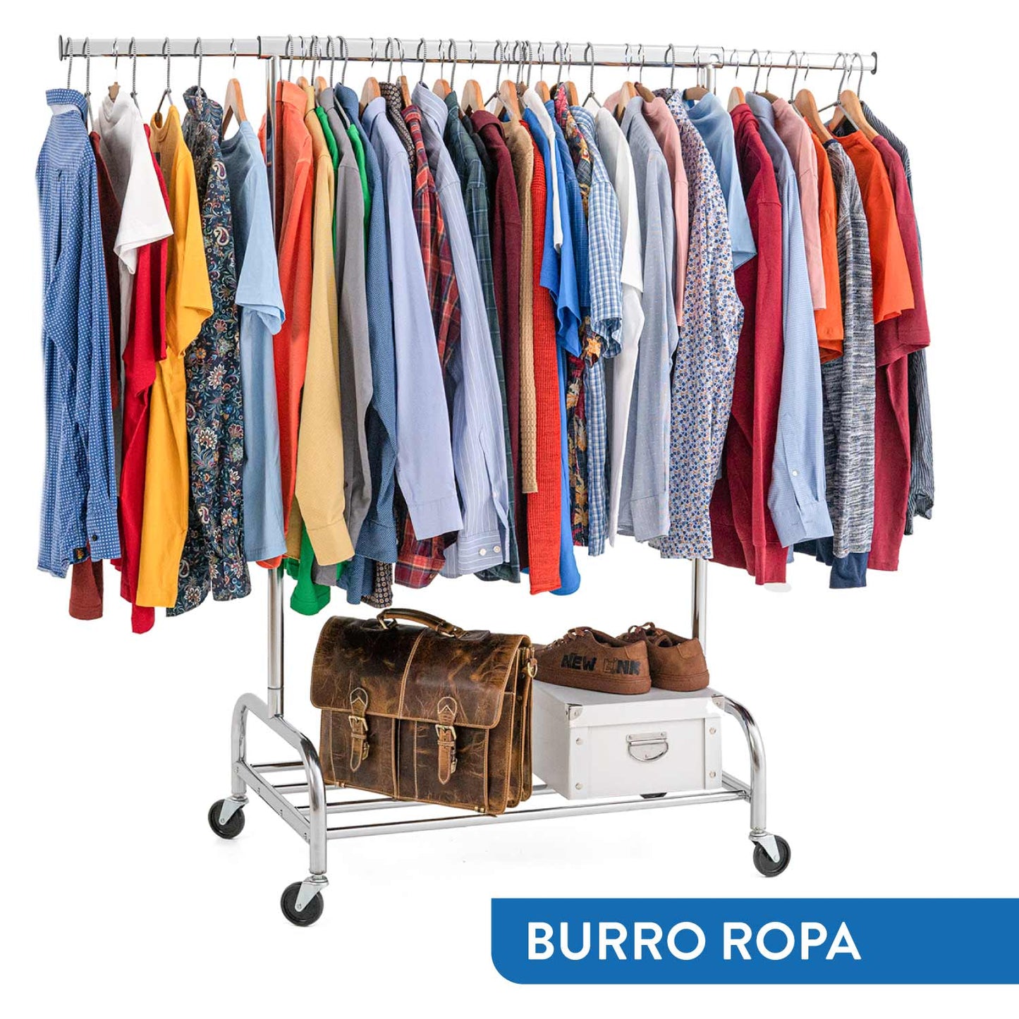 Tatkraft Tiger & Defender – Burro Ropa Resistente con Funda, Carga 100 kg, Perchero con Ruedas, con Zapatero, Acero Cromado, 3