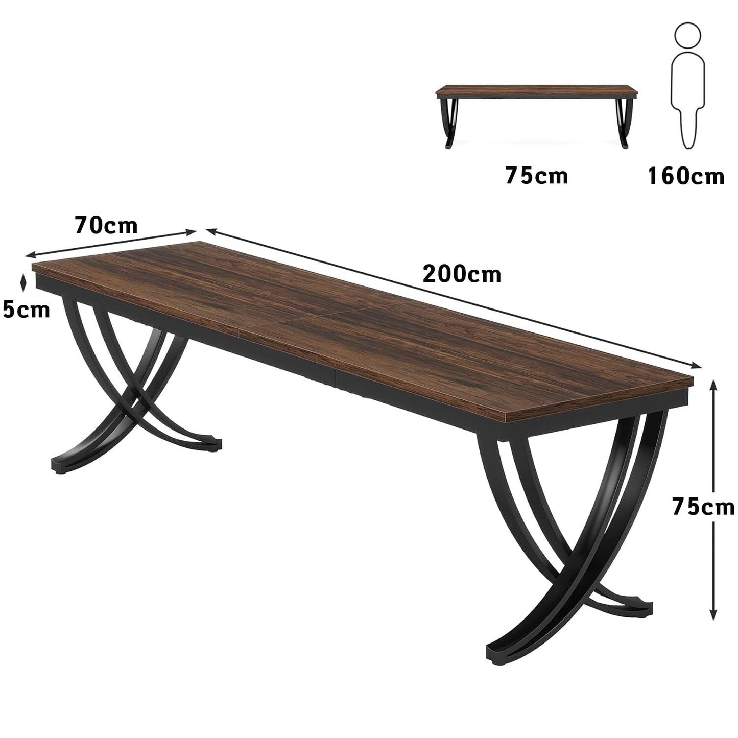Escritorio, Escritorio doble, 200x70x75cm, Mesa Escritorio, mesa oficina, Marrón, Tribesigns, 3