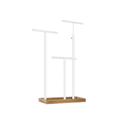 Expositor pendientes, Expositor de joyas, 2 en 1, Soporte para joyas, 3 barras de metal, bandeja, marrón blanco, SONGMICS, 2