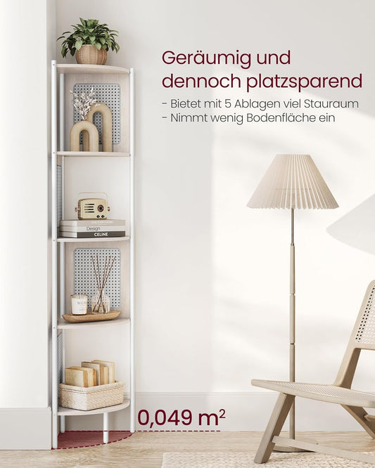 VASAGLE - Estanteria Esquinera, Estanteria Libreria, 5 niveles, Estante, con lados de polirratán, Beige Avena, 5