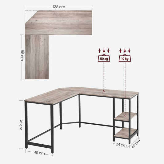 Escritorio de esquina, Mesa estudio, Escritorio de Esquina en Forma de L, Escritorio con 2 Estantes