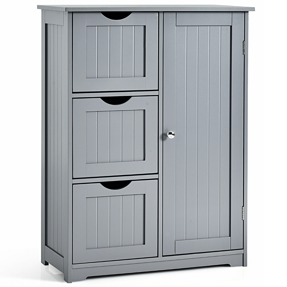 Armario baño, Mueble auxiliar baño, con 3 Cajones y 1 Armario Estante Ajustable Mueble de Almacenamiento para Salón Dormitorio, Gris, Costway, 1