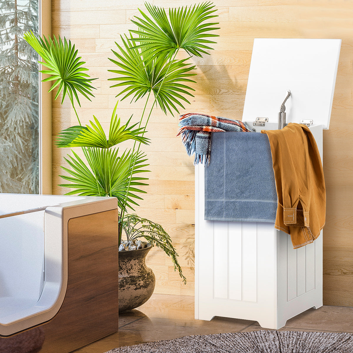 Cesto Ropa Sucia, 34 L, Armario Baño, Cesta ropa Sucia, Mueble ropa Sucia, con Tapa, Espacio Almacenamiento, Blanco, Costway, 2