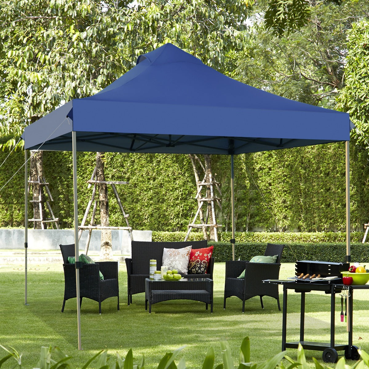Pergola, Carpa plegable 3x3, Gazebo, Pergola Jardin, Alturas Ajustables, Toldo Portátil Impermeable, Azul, Costway, 2
