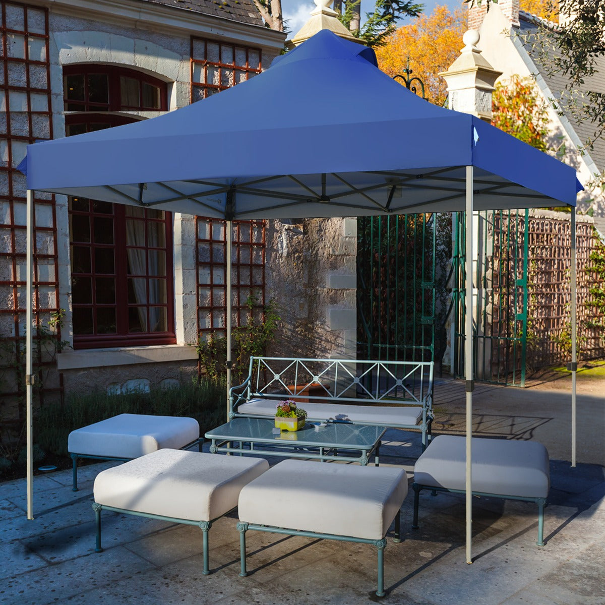 Pergola, Carpa plegable 3x3, Gazebo, Pergola Jardin, Alturas Ajustables, Toldo Portátil Impermeable, Azul, Costway, 4