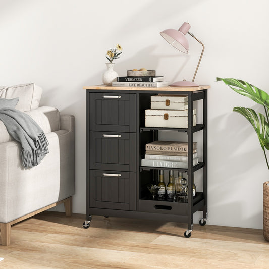 Isla de cocina, Carro cocina, Carrito cocina, con Tapa de Madera, 3 Cajones de Almacenamiento, 2 Estantes, Negro, Costway, 2