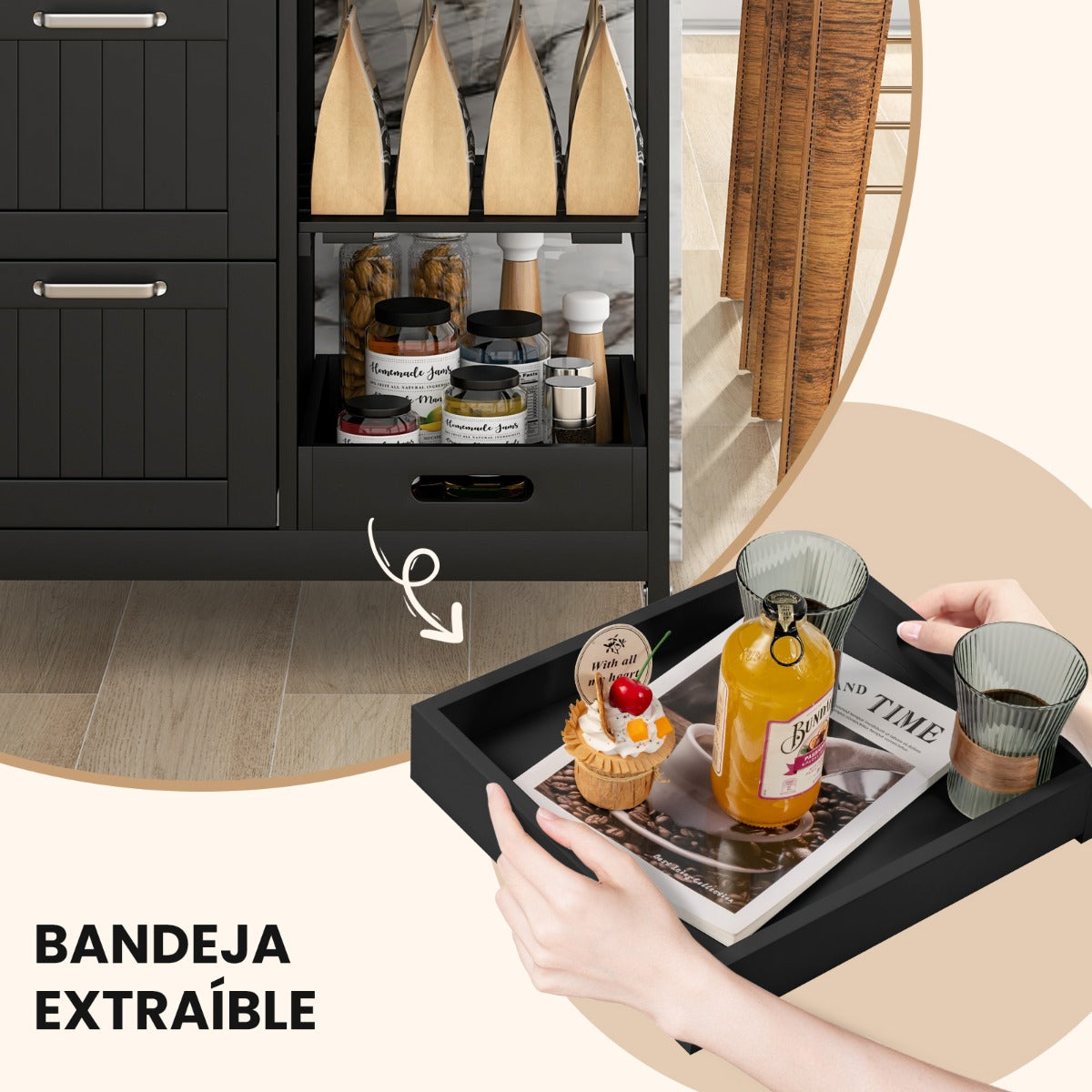 Isla de cocina, Carro cocina, Carrito cocina, con Tapa de Madera, 3 Cajones de Almacenamiento, 2 Estantes, Negro, Costway, 8