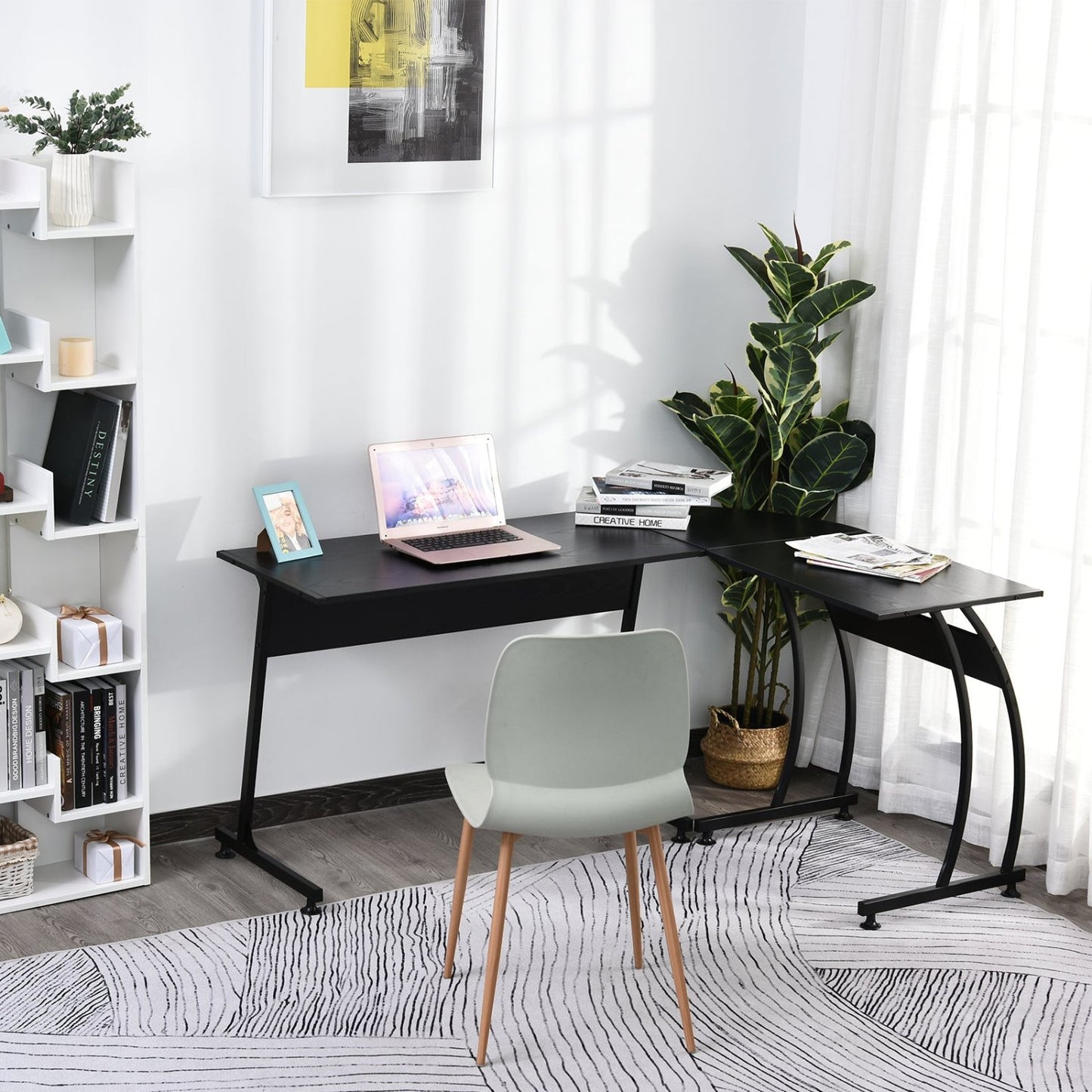 Escritorio Esquinero, Escritorio Ordenador, Mesa Oficina, Mesa escritorio, Mesa de Estudio, con Gran Espacio, Negro, HOMCOM, 2