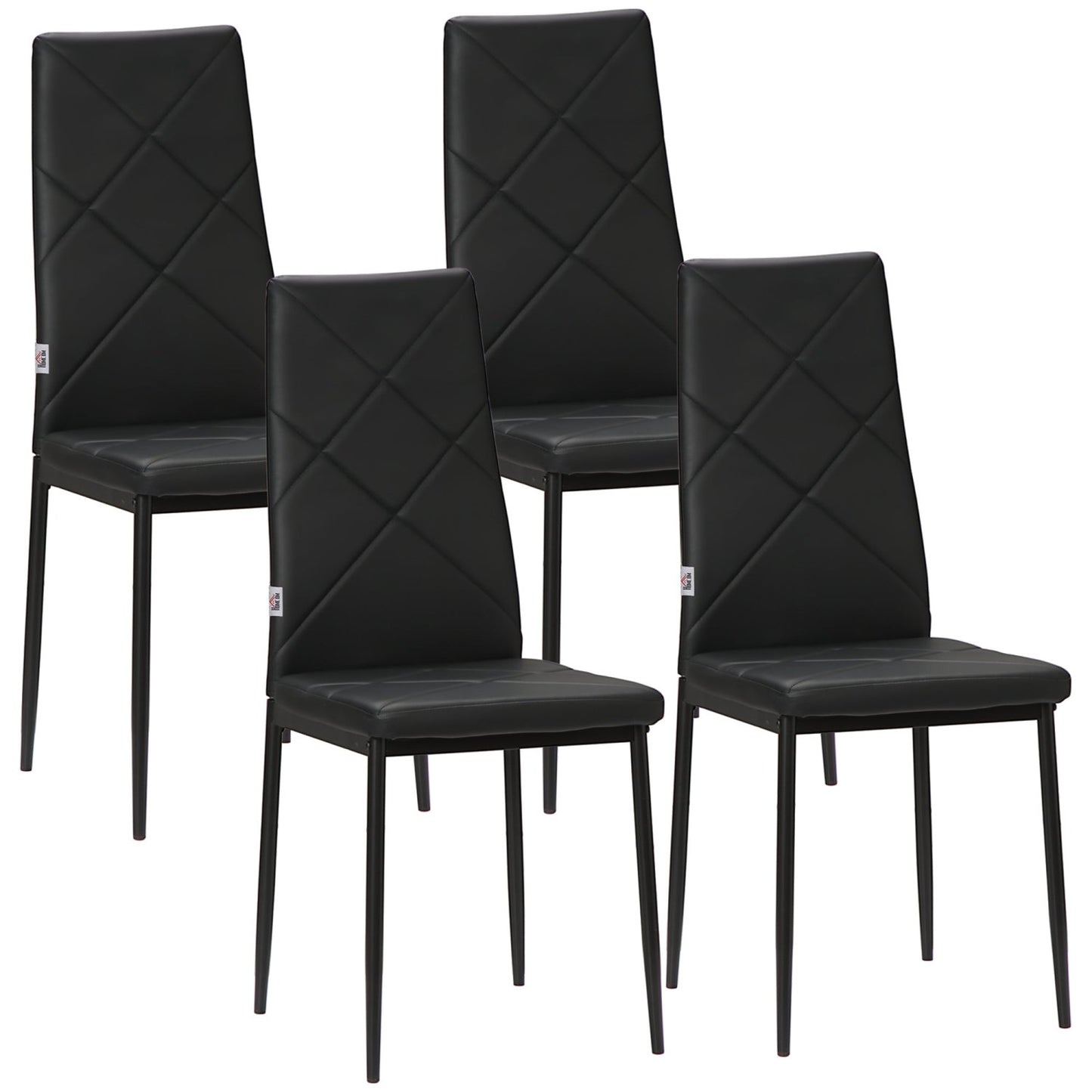Sillas de Cocina, Juego de 4, Sillas Comedor, Sillas Tapizadas, de Piel Sintética con Patas de Acero Carga 120 kg Negro, HOMCOM, 1