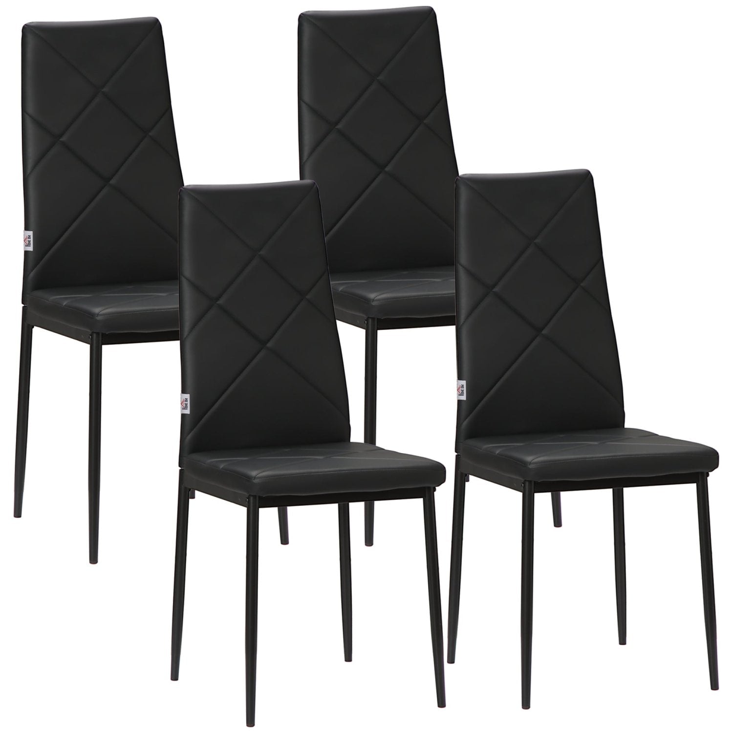Sillas de Cocina, Juego de 4, Sillas Comedor, Sillas Tapizadas, de Piel Sintética con Patas de Acero Carga 120 kg Negro, HOMCOM, 1