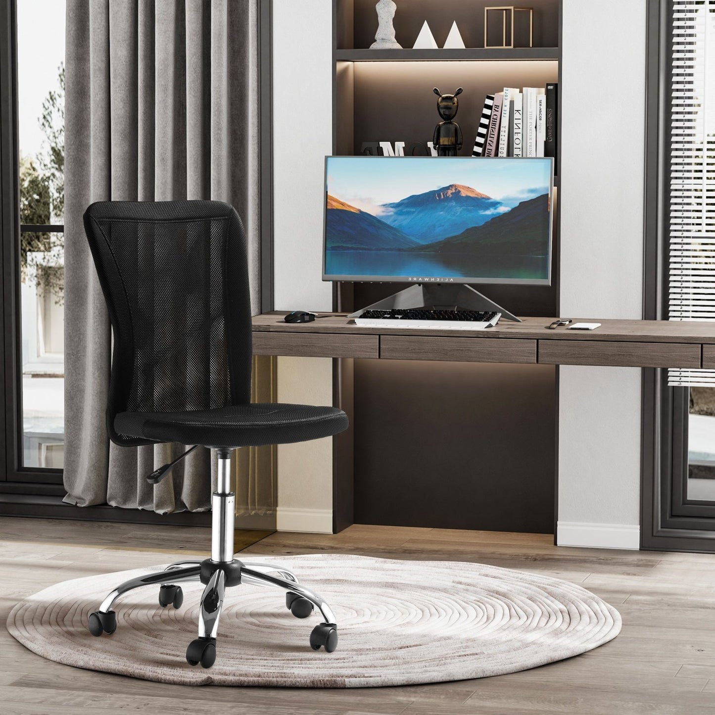 Sillas de Escritorio, Silla Oficina, Silla Ergonomica, Giratoria sin Brazos con Altura Ajustable Carga 100 kg, Negro, Vinsetto, 6