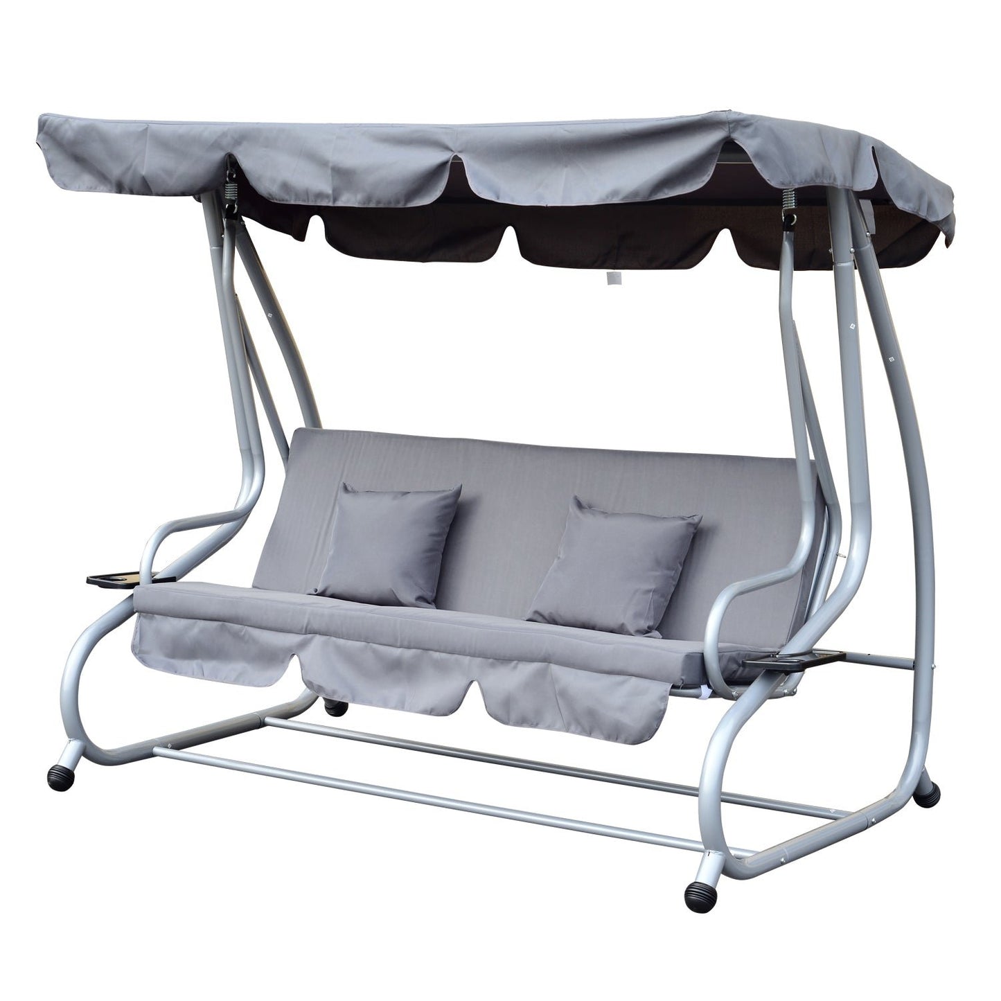 Columpio Jardin, Balancin Jardin, 3 Plazas, Convertible en Cama Techo Parasol Regulable, Balcón Exterior, Gris, Outsunny, 8