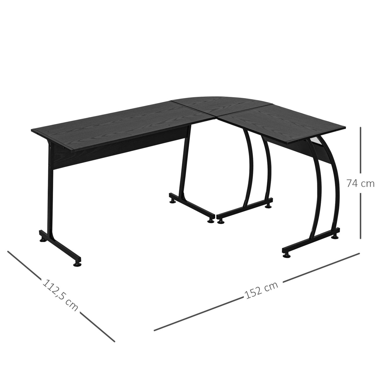 Escritorio Esquinero, Escritorio Ordenador, Mesa Oficina, Mesa escritorio, Mesa de Estudio, con Gran Espacio, Negro, HOMCOM, 3