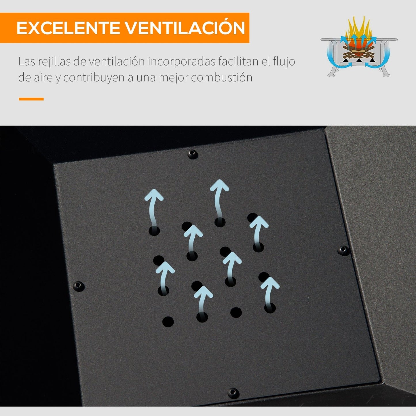 Brasero, Brasero Exterior, Pozo de Fuego, para Jardín, con Protector de Chispas y Atizador, para Terraza Camping Negro, Outsunny, 7