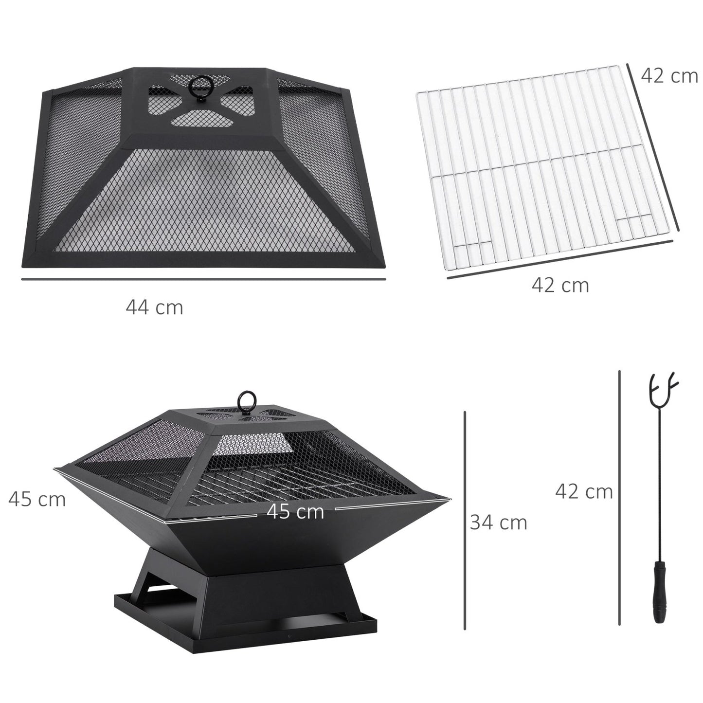 Brasero, Brasero Exterior, Pozo de Fuego, para Jardín, con Protector de Chispas y Atizador, para Terraza Camping Negro, Outsunny, 3