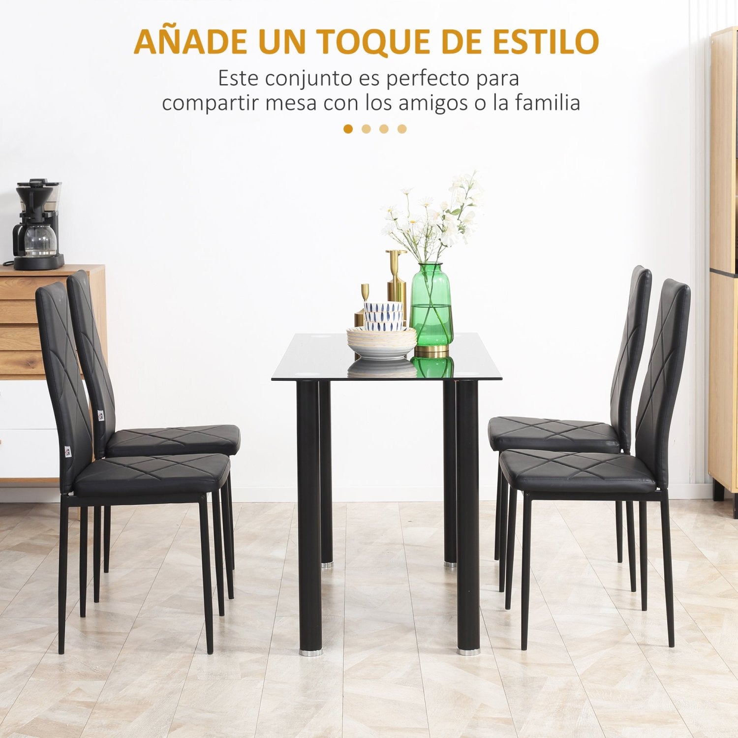 Sillas de Cocina, Juego de 4, Sillas Comedor, Sillas Tapizadas, de Piel Sintética con Patas de Acero Carga 120 kg Negro, HOMCOM, 3