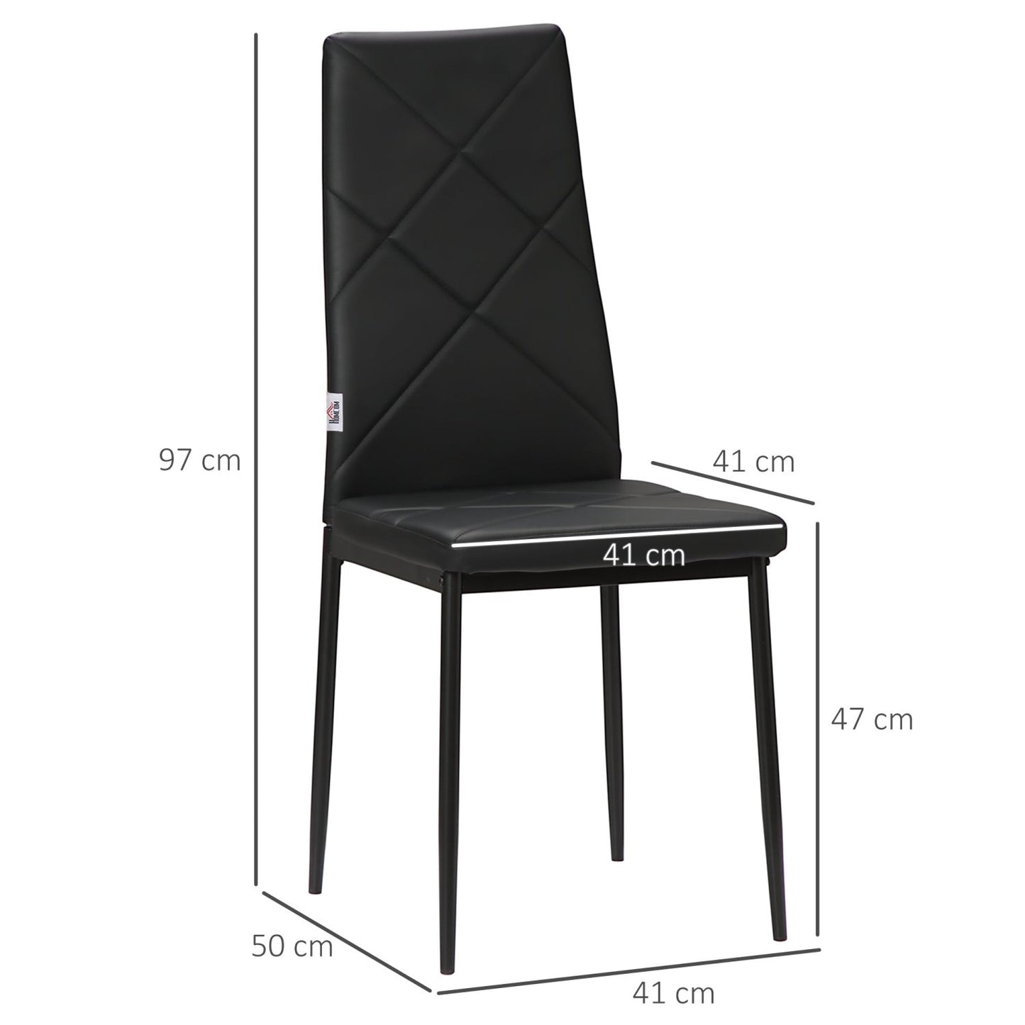 Sillas de Cocina, Juego de 4, Sillas Comedor, Sillas Tapizadas, de Piel Sintética con Patas de Acero Carga 120 kg Negro, HOMCOM, 4