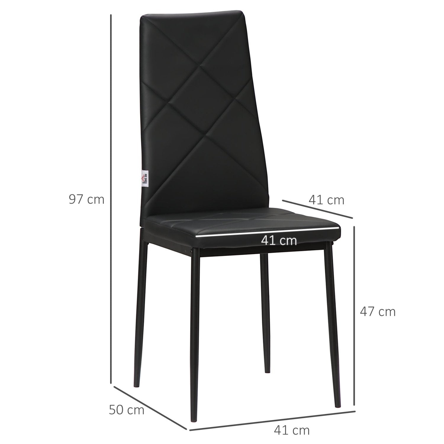 Sillas de Cocina, Juego de 4, Sillas Comedor, Sillas Tapizadas, de Piel Sintética con Patas de Acero Carga 120 kg Negro, HOMCOM, 4