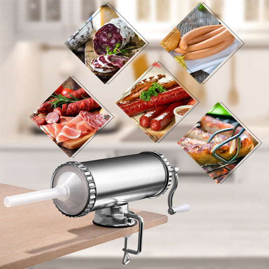 Embutidora manual, 3L, Embutidora de Salchichas Manual, Aluminio, Ventosa de Sujeción, 3 tubos de distintos grosores, Costway, 2