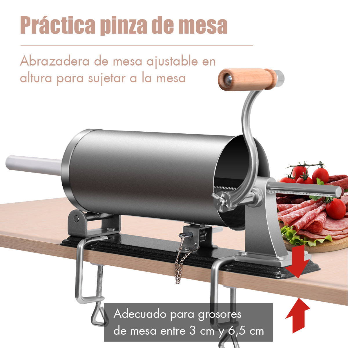 Embutidora manual, 3,6L, Embutidora de Salchichas, Máquina Picadora Relleno de Chorizo 4 Tubos de Llenado, Costway, 3