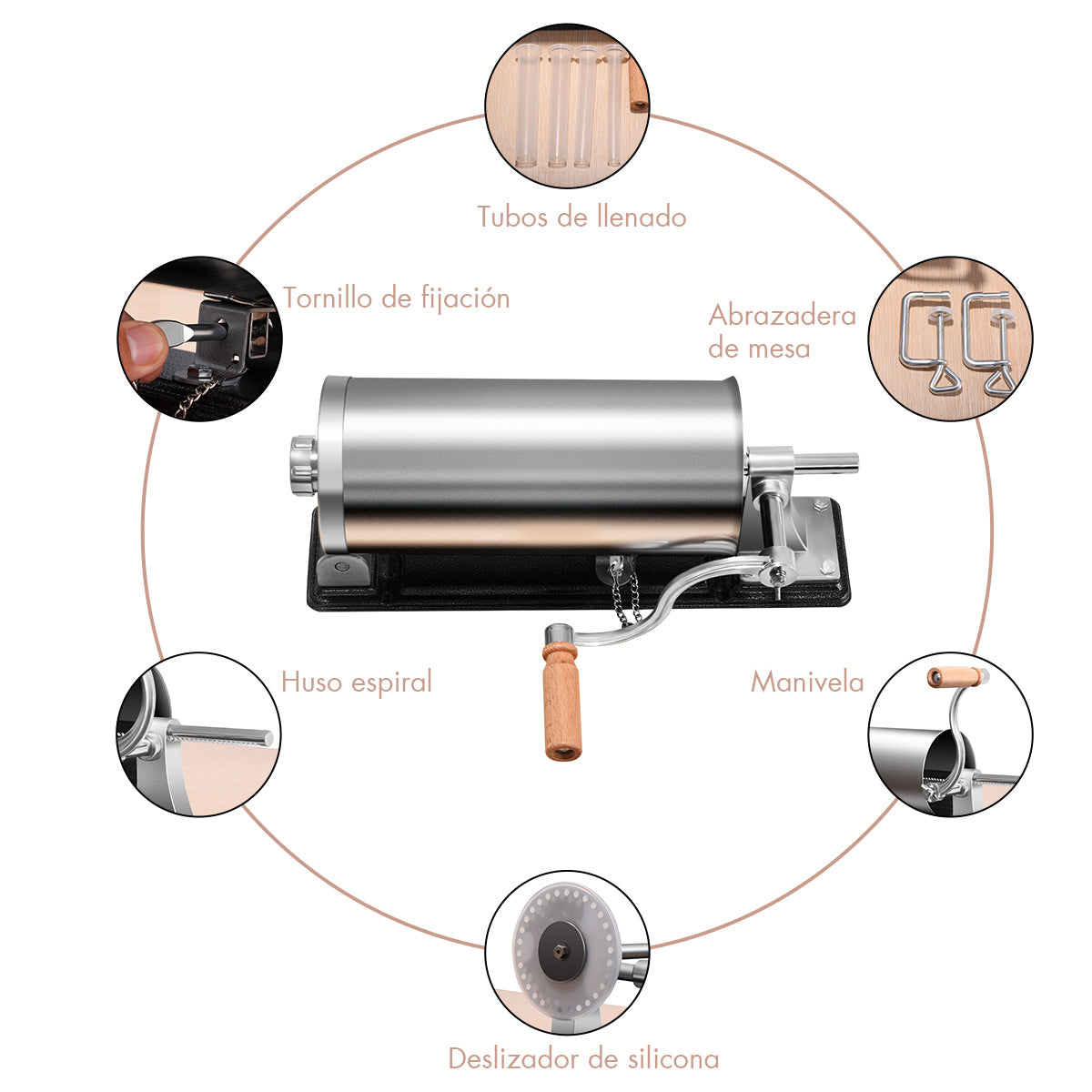 Embutidora manual, 3,6L, Embutidora de Salchichas, Máquina Picadora Relleno de Chorizo 4 Tubos de Llenado, Costway, 8