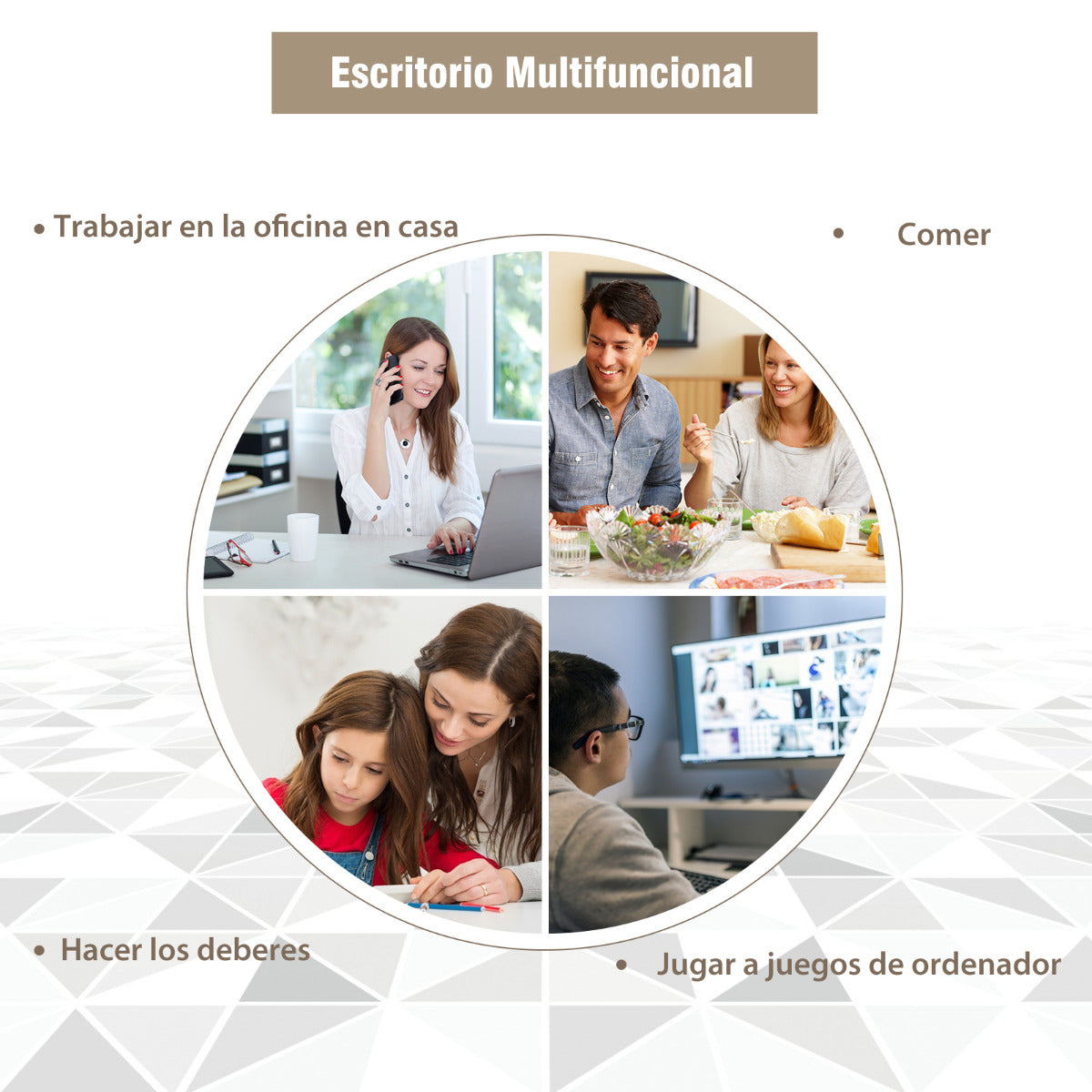 Escritorio Esquinero, Mesa Escritorio, Escritorio con Cajones, Ordenador de Madera Pino Compacto, Natural, Costway, 8