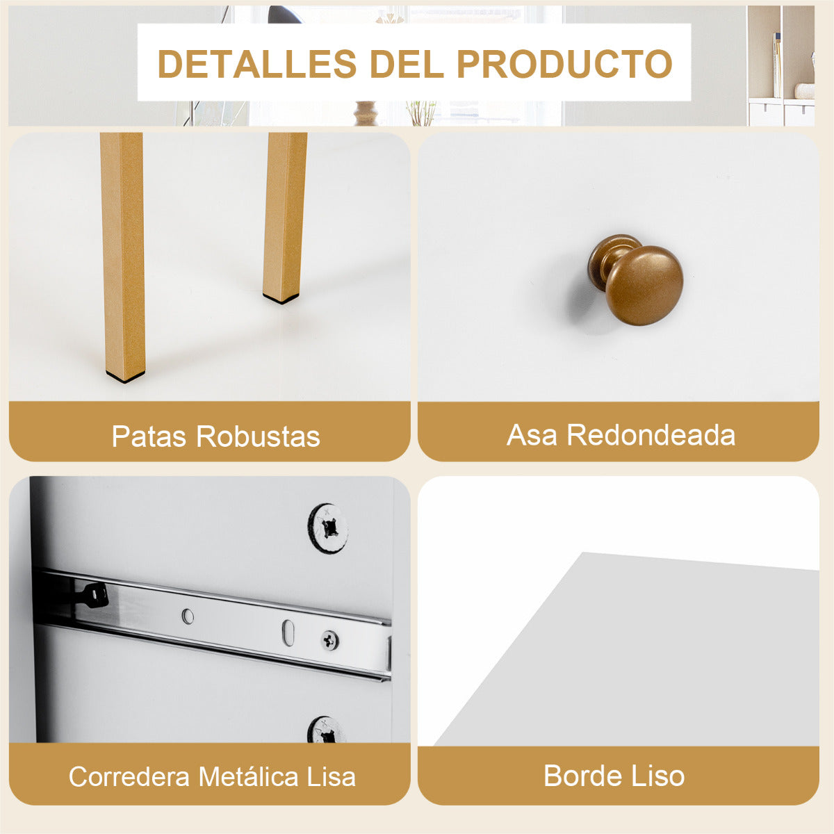 Escritorio Esquinero, Escritorio con Cajones, Escritorio Pequeño, Mesa de Oficina, con 2 Cajones, Blanco, Costway, 8