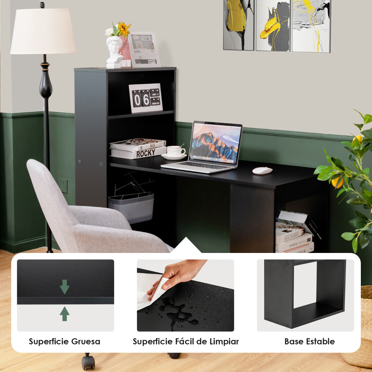 Mesa Estudio, Mesa Escritorio, Escritorio Ordenador, Mesa de Oficina, Negro, Costway, 8