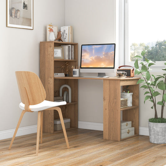 Mesa Estudio, Mesa Escritorio, Escritorio Ordenador, Mesa de Oficina, con Estantería de Almacenamiento, Natural, Costway, 2