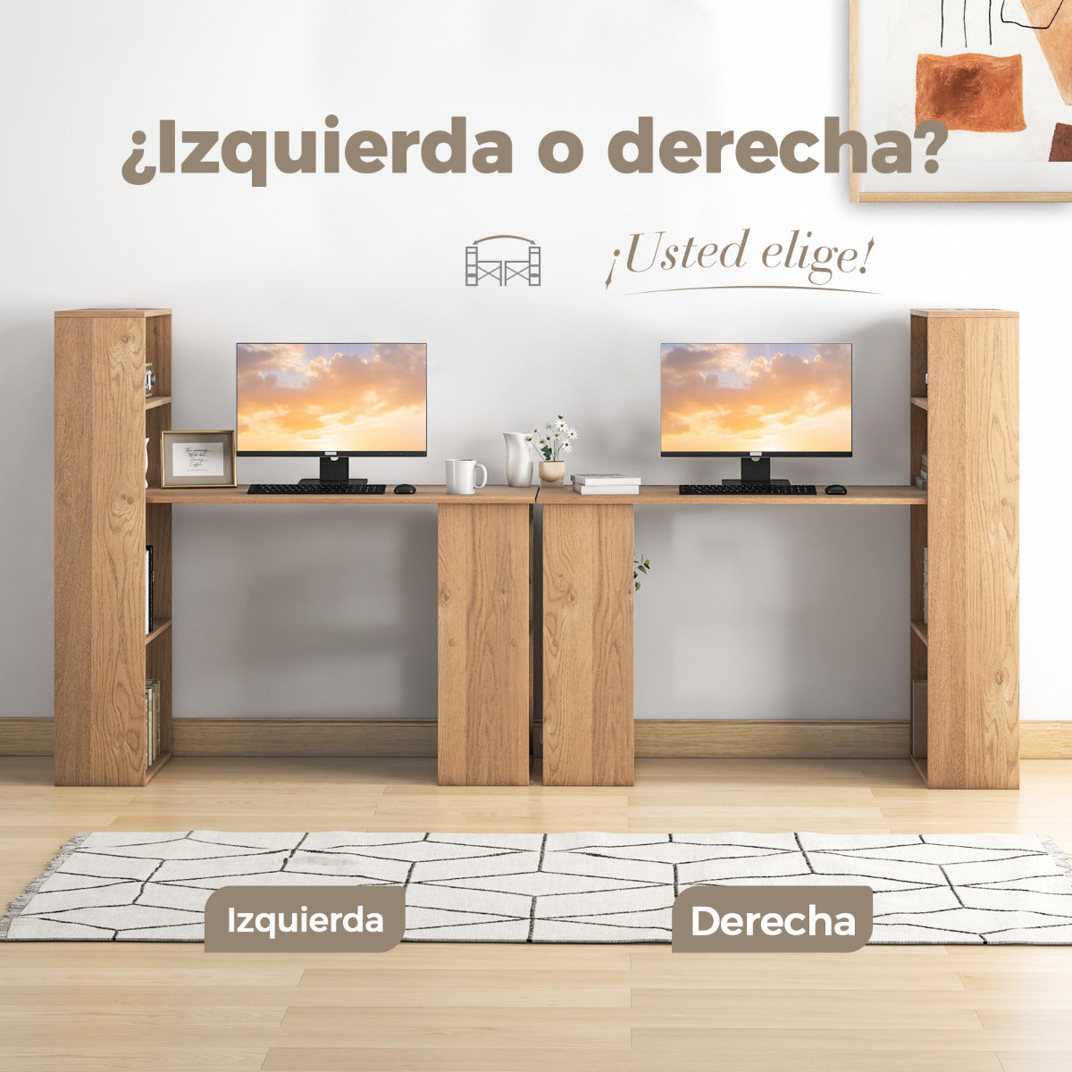 Mesa Estudio, Mesa Escritorio, Escritorio Ordenador, Mesa de Oficina, con Estantería de Almacenamiento, Natural, Costway, 5