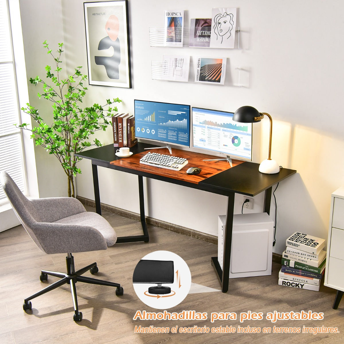 Mesa Estudio, Mesa Escritorio, Escritorio Ordenador, con Estructura de Metal, Negro, Costway, 4