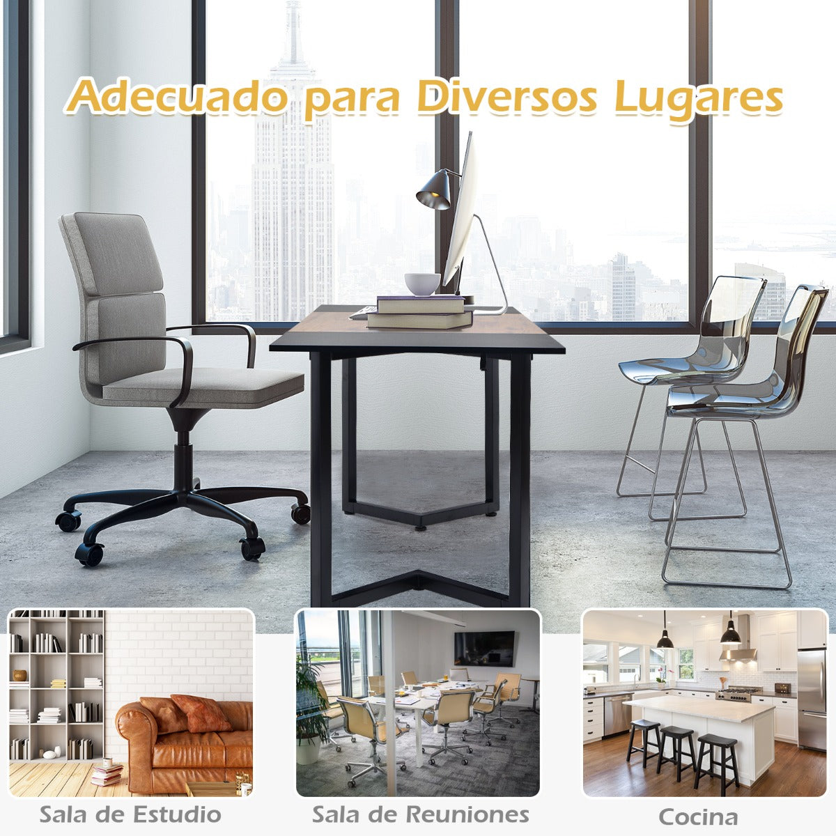 Mesa Estudio, Mesa Escritorio, Escritorio Ordenador, con Estructura de Metal, Negro, Costway, 7