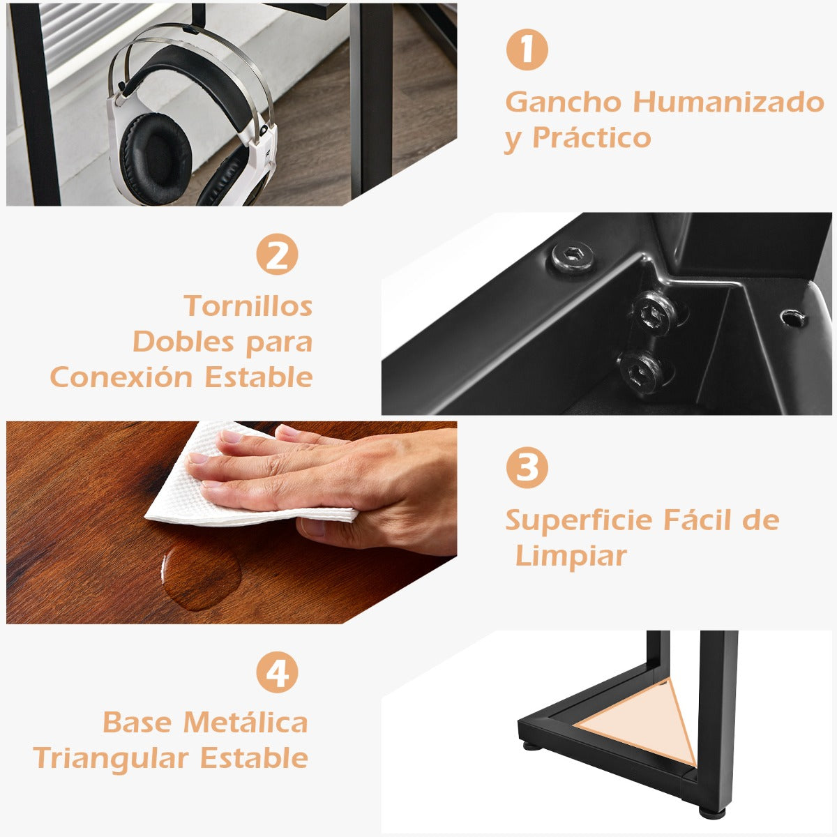 Mesa Estudio, Mesa Escritorio, Escritorio Ordenador, con Estructura de Metal, Negro, Costway, 8