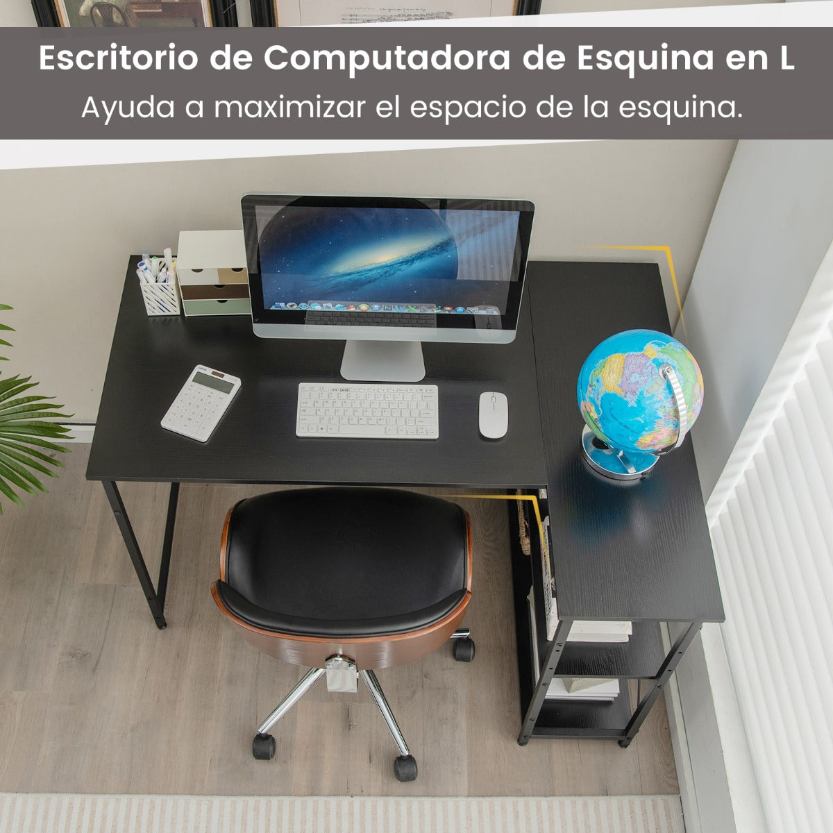 Escritorio Esquinero, Mesa Estudio, Mesa Esquinera, Mesa Ordenador, Mesa de Oficina, Negro, Costway, 8