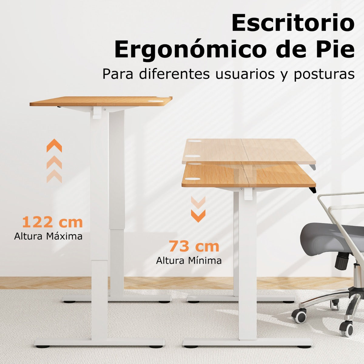 Escritorio Elevable, Mesa Regulable en Altura, con Tablero 4 Funciones de Memoria, Mesa Estudio, Natural, Costway, 6