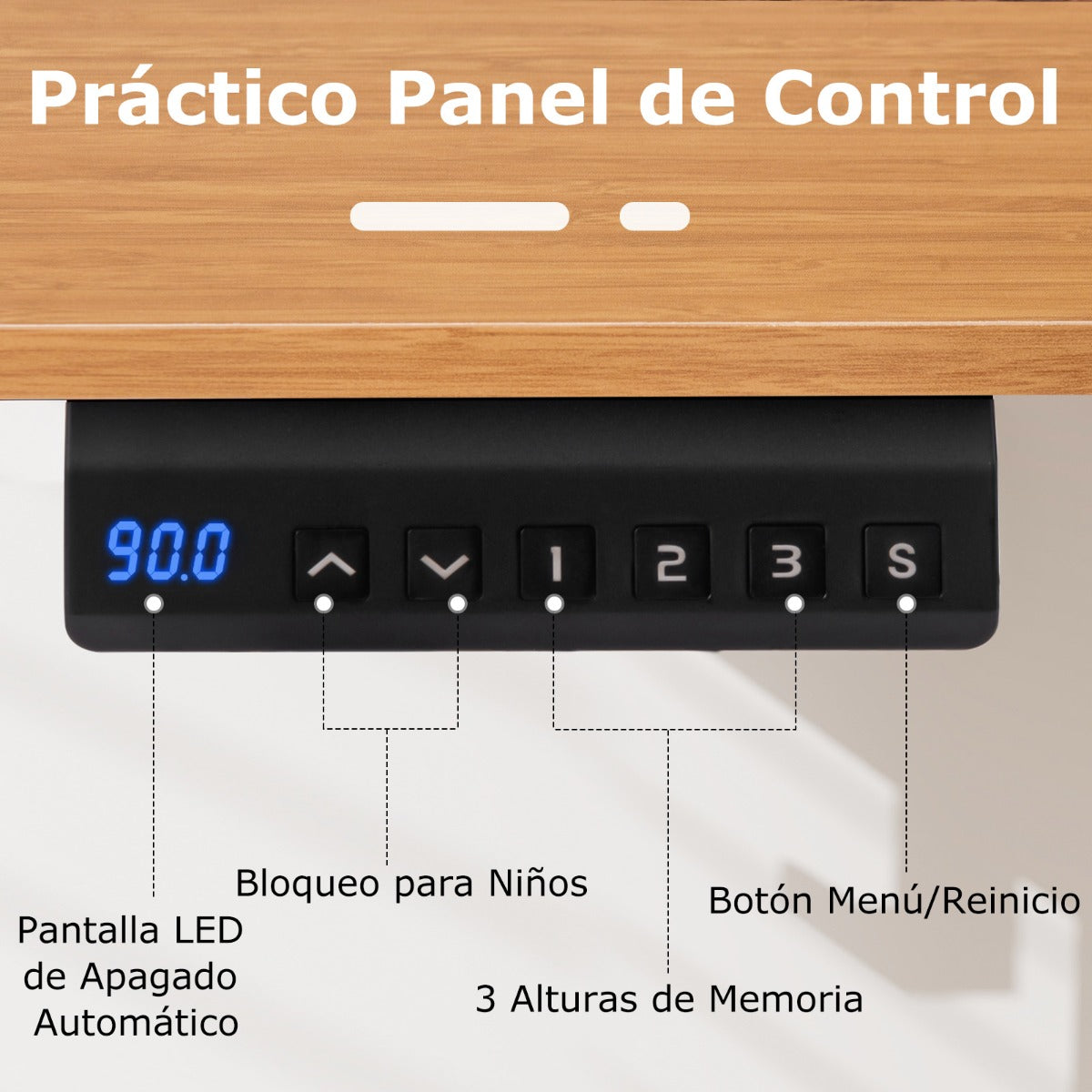 Escritorio Elevable, Mesa Regulable en Altura, con Tablero 4 Funciones de Memoria, Mesa Estudio, Natural, Costway, 7