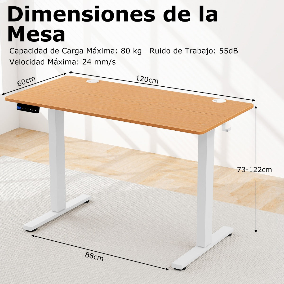 Escritorio Elevable, Mesa Regulable en Altura, con Tablero 4 Funciones de Memoria, Mesa Estudio, Natural, Costway, 3