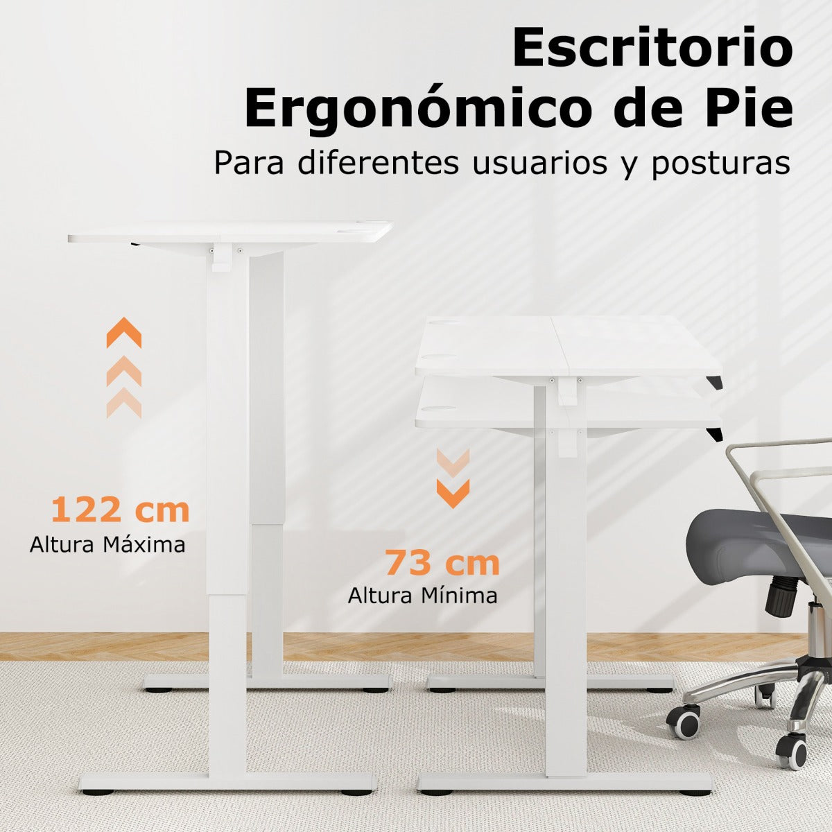 Escritorio Elevable, Mesa Regulable en Altura, con Tablero 4 Funciones de Memoria, Mesa Ordenador, Blanco, Costway, 6