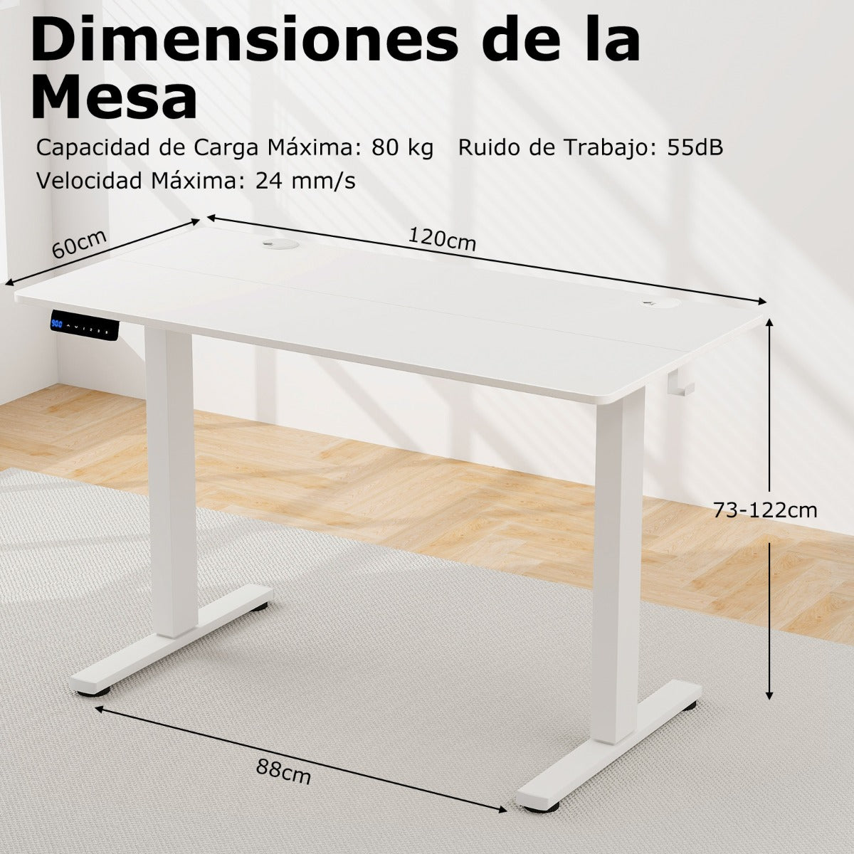 Escritorio Elevable, Mesa Regulable en Altura, con Tablero 4 Funciones de Memoria, Mesa Ordenador, Blanco, Costway, 3