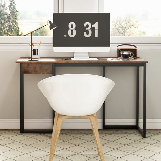 Mesa de Oficina, Mesa Escritorio, Escritorio con Cajones, Mesa Ordenador, Estructura de Metal Pies Ajustables, Marrón, Costway, 2