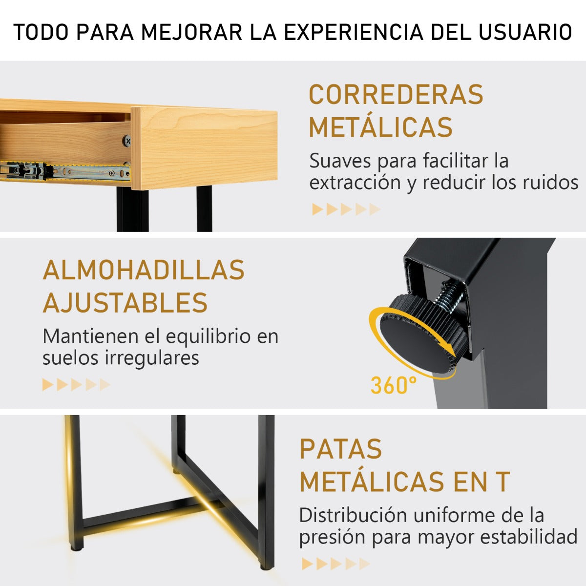 Mesa de Oficina, Mesa Escritorio, Escritorio con Cajones, Mesa Ordenador, Mesa Moderno, Natural, Costway, 8