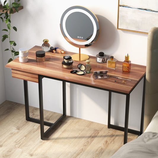 Mesa de Oficina, Mesa Escritorio, Escritorio con Cajones, Mesa Ordenador, con Estructura de Metal Pies Ajustables, Nuez, Costway, 2