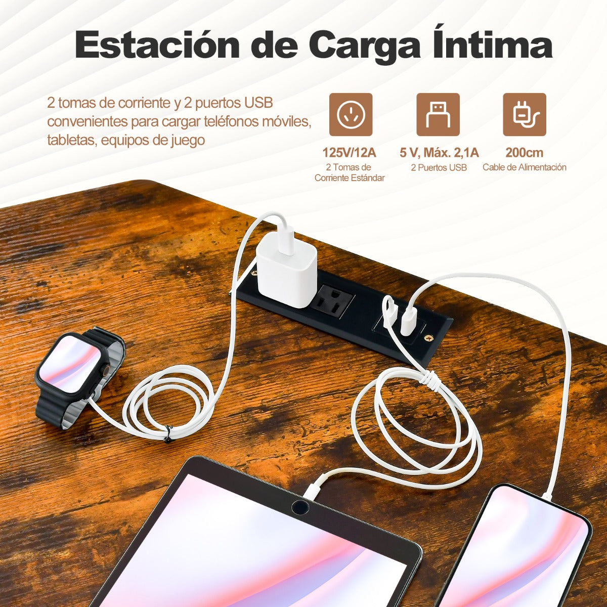 Escritorio Esquinero, Mesa Escritorio, Mesa Ordenador, con Toma de Corriente, Soporte para CPU, Marrón, Costway, 8