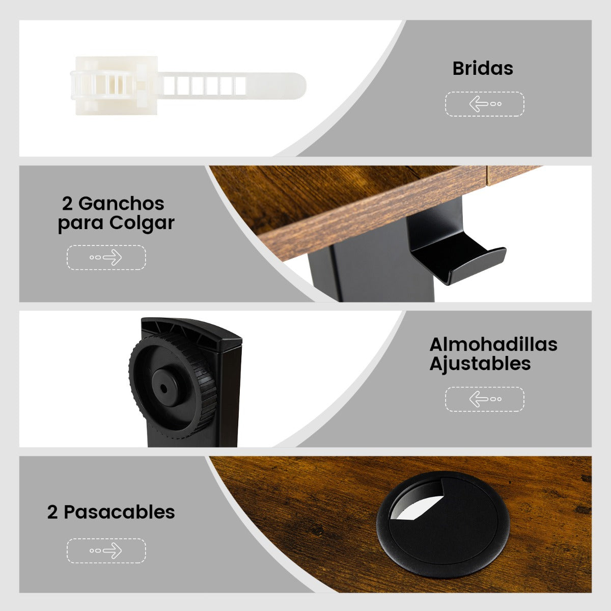 Escritorio Elevable, Mesa Regulable en Altura, 3 Configuraciones de Altura de Memoria Ajustable, Marrón, Costway, 8