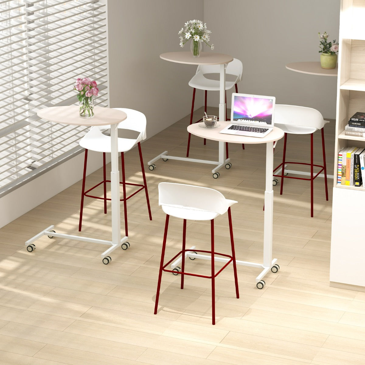 Escritorio Pequeño, Escritorio con Ruedas, Mesa Escritorio, Mesa Regulable en Altura, Rosa, Costway, 5