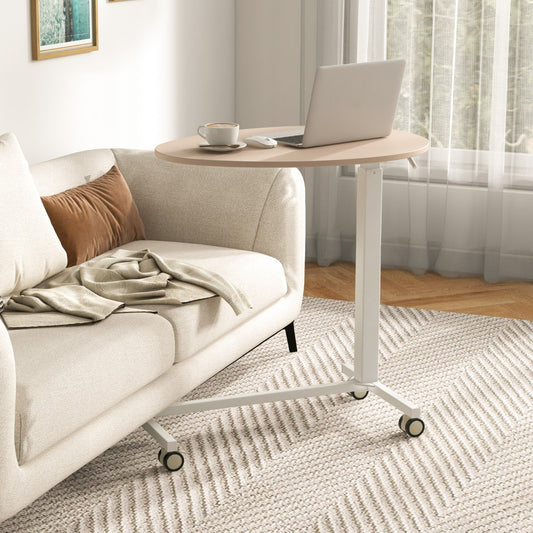 Escritorio Pequeño, Escritorio con Ruedas, Mesa Escritorio, Mesa Regulable en Altura, Rosa, Costway, 2