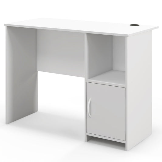Mesa Estudio, Mesa Escritorio, Mesa Ordenador, para Computadora con Gabinete Orificios Blanco, Costway, 1