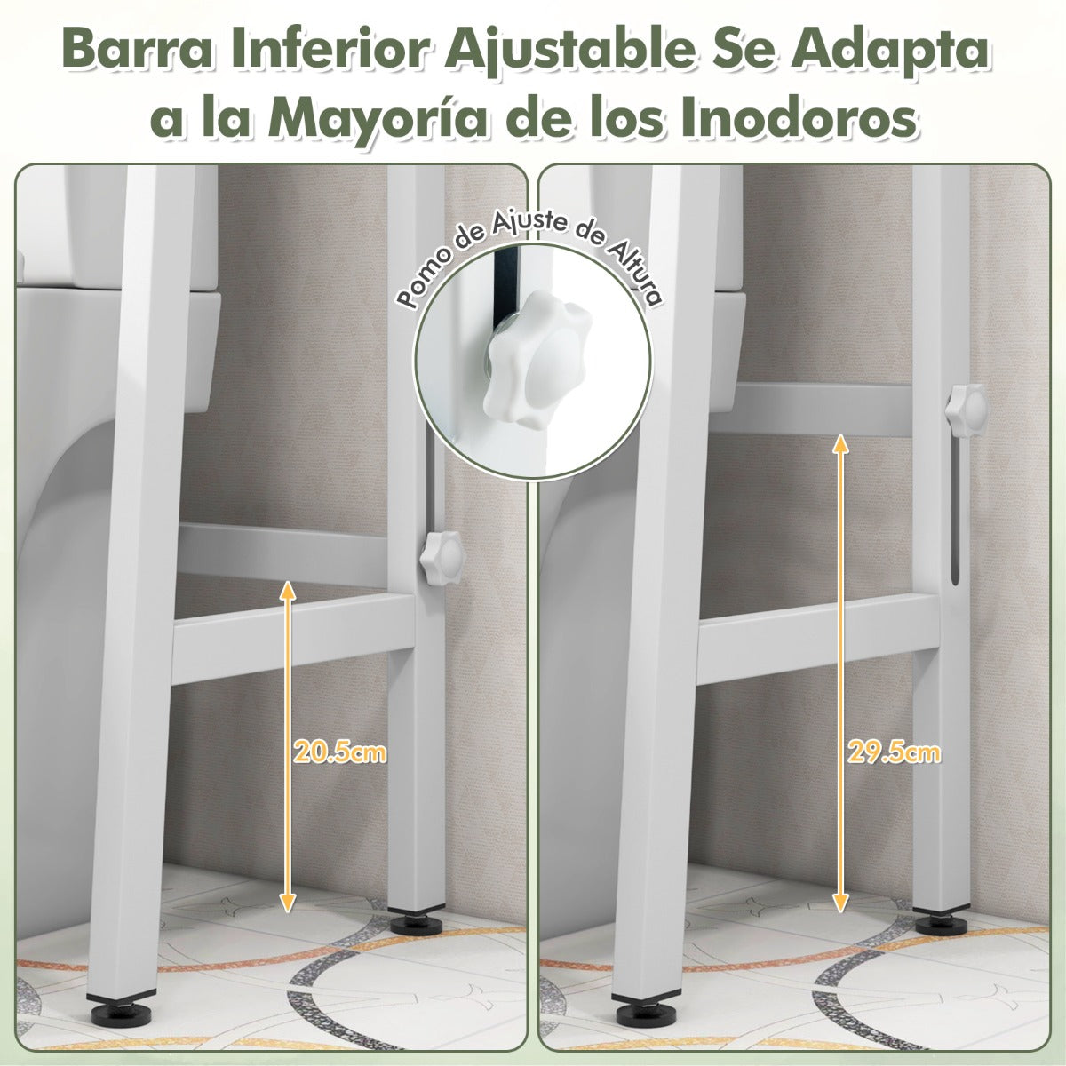 Estanteria Baño, Estante Baño, Mueble sobre inodoro, de 3 Niveles, Estanterias almacenaje, 2 Ganchos, Blanco, Costway, 6